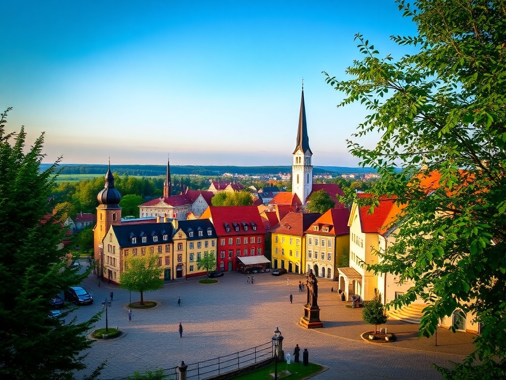 Widok na piękny Zamek w Łańcucie otoczony parkiem i terenami zielonymi.